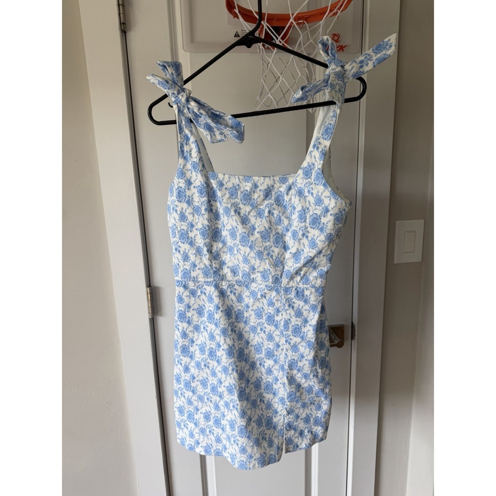 Trixxi Women's White Mini Summer Dresses with Blue Floral Print Size L